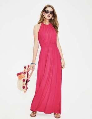 Boden Size 8R Pink Felicity Adjustable Sleeveless Halter Maxi Dress Pleated Tie
